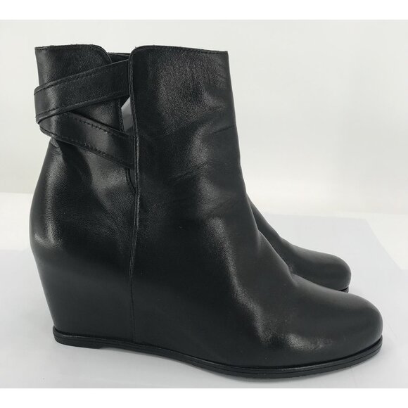 Stuart Weitzman Boots Womens Size 8.5 Black Leather Hidden Wedge Side Zip - Picture 4 of 11